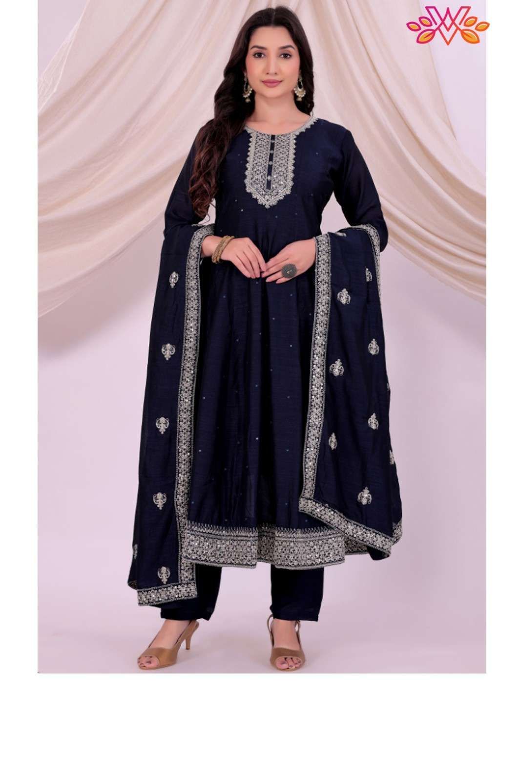 Blue Anarkali Style Embro..
